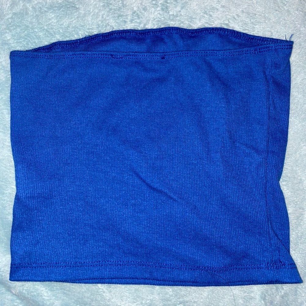 Blue Ribbed Tube Top - Picture 3 of 6